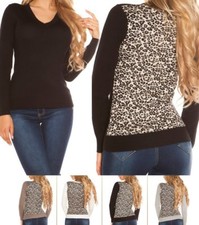 Sexy Miss Donna Girly V Pullover Maglia Fine Leopardo Schiena 34/36/38 Top