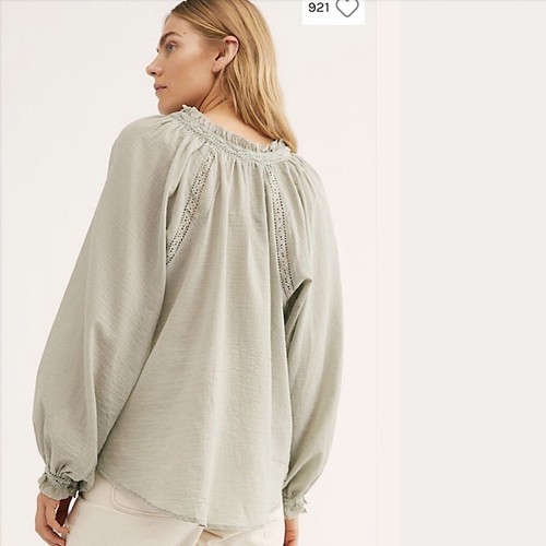 Free People Sivan Embroidered Crochet Blouse Moss Large L $128 OB900587 NWT New - Picture 2 of 3