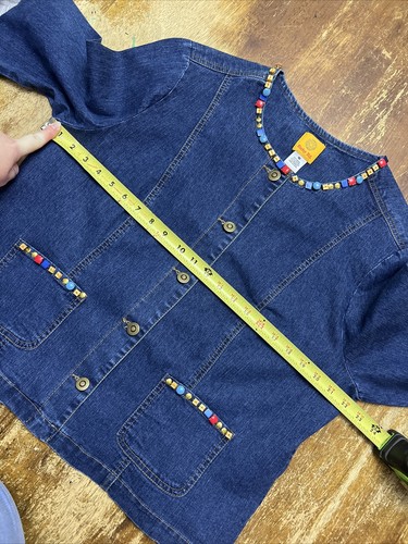 Ruby Rd. Size 16 Jean Denim Jacket Beaded Embellished Sequin Women’s 3/4 Sleeve - Picture 9 of 15