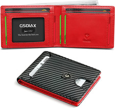 Cartera Delgada Hombre Bloqueo RFID Billeteras Bifold Minimalista Cuero Genuino