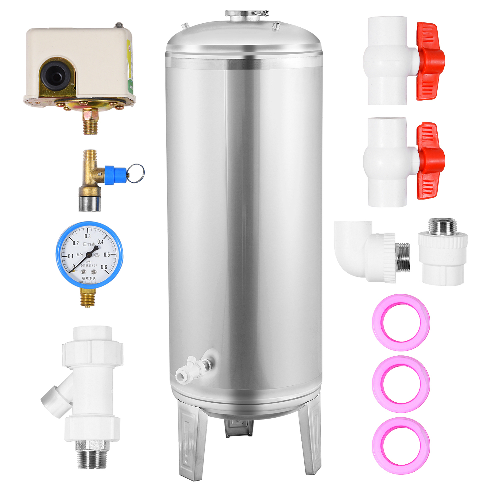 26.4-66 Gal Pressurized Well Tank Stainless Steel Water Pressure Tank For Well