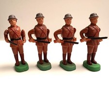 4 Celluloid Toy SOLDIERs Marugane Maruei-Oki Figure w/Movable Arms Japan Vintage