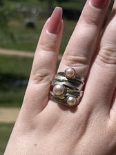 G - Sterling Silver 3 Pearl Ring Sz 8