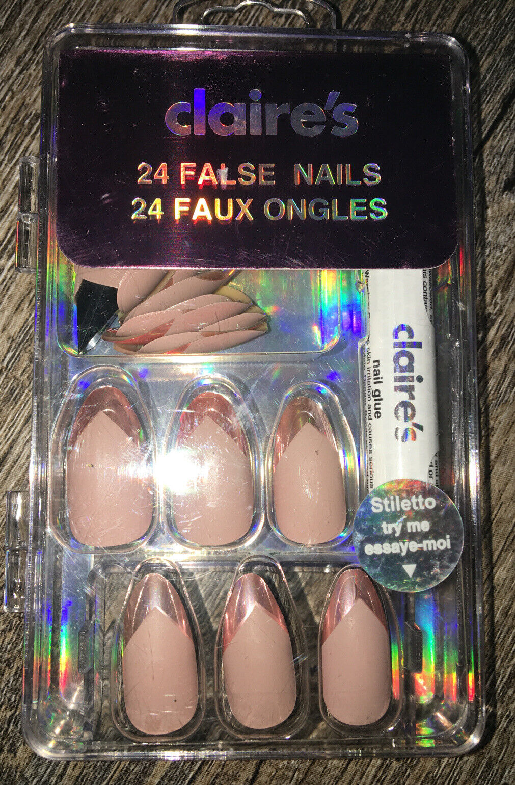 Claire’s Nails Faux False w/Glue Matte Shine Nude French Dark Tan Manicure  Set