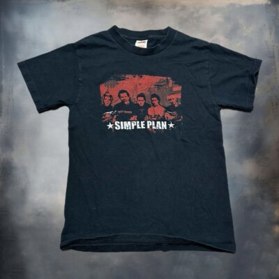 Vintage Simple Plan Shirt 00s Group Photo Red Black White Y2K Band Tee Pop Punk