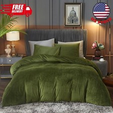 Velvet Flannel Duvet Cover King Size Olive Green Comforter Cover Ultra Soft