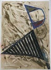 Unique Vintage 80s Abstract Geometric Shapes Monoprint Art Modern Signed Nutt