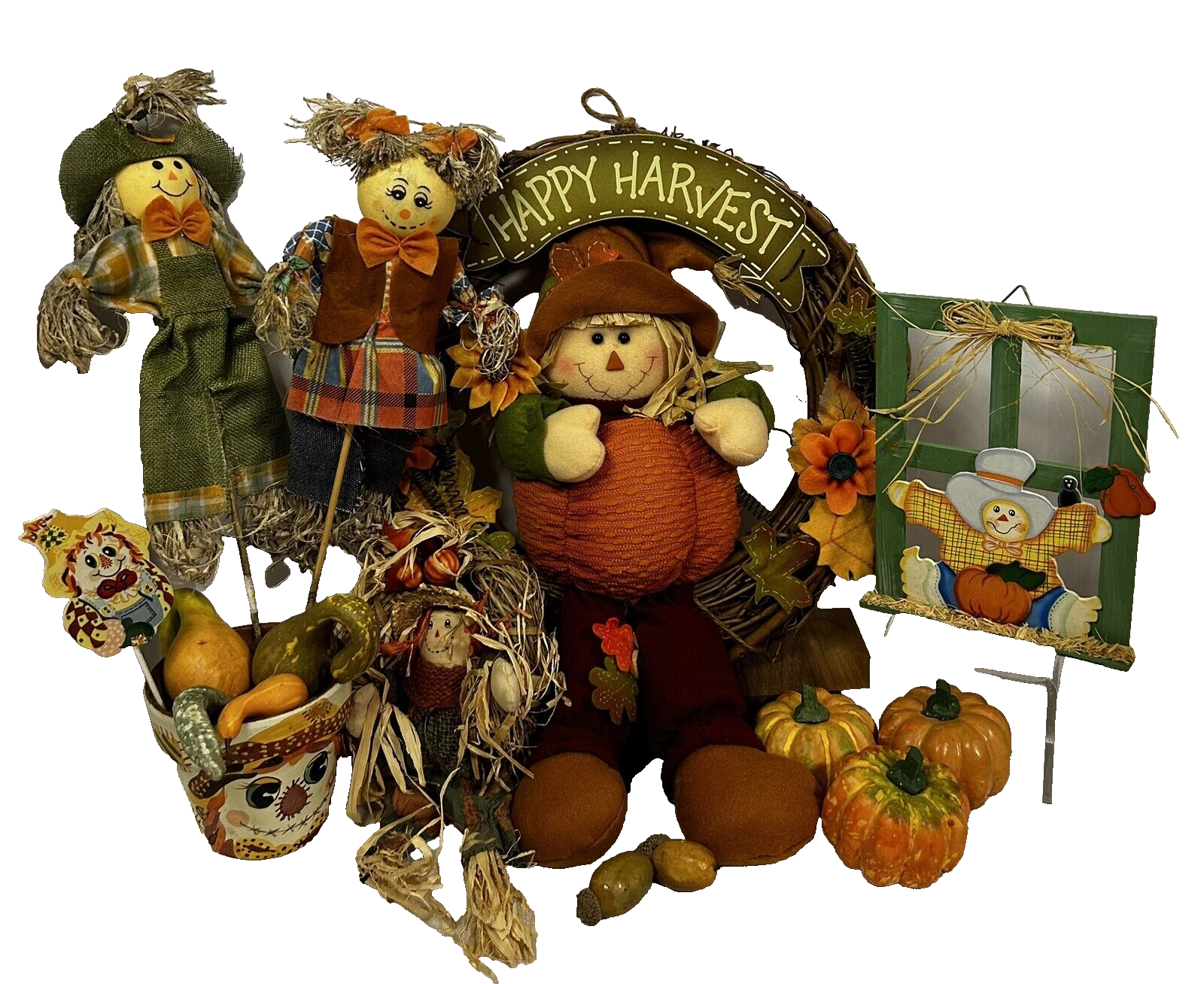 Vintage 8-Piece Fall Harvest Scarecrow Decor Set with Wreath