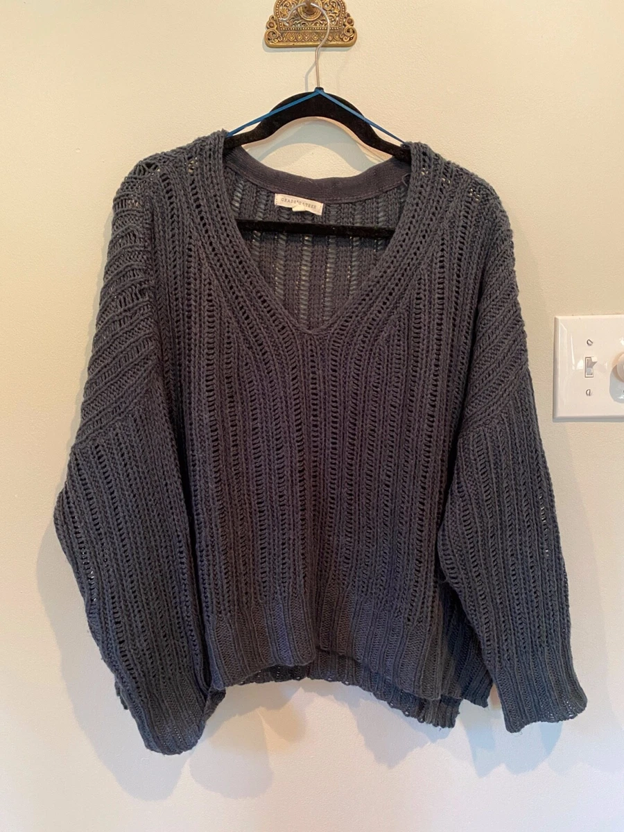 GRADE GATHER Oversized Dark Turquoise Gray Open Knit Sweater