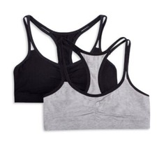Fruit Of The Loom Girls Strappy Racerback Bralettes 2Pk Blk/Gry Size 30 Stage 2