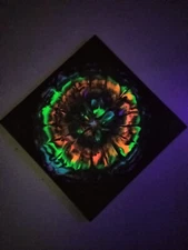 Blacklight  Abstract painting, 'Bullseye' rainbow on canvas original 12x12