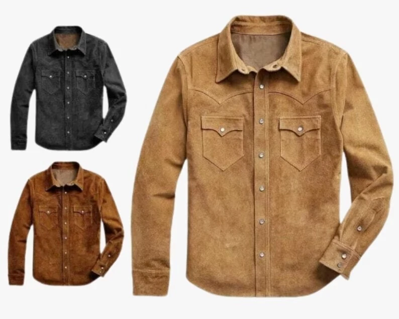 Men's Suede Leather Western Cowboy Shirt Jacket - Premium Trucker Style shirt