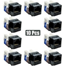10 Pcs Cat6 RJ45 Network LAN Ethernet Keystone Jack 110 Punch Down Snap In Black