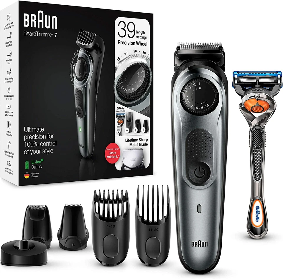 Braun Beard Trimmer BT7240 and Hair Clipper for Men, Lifetime Sharp Metal Blades
