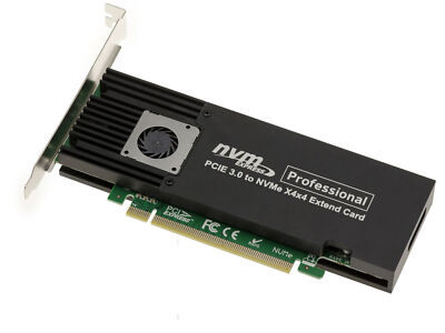 16x PCIe 3.0 Karte für 4 SSDs M.2 NVMe M Key (M2 NGFF). CHIPSATZ ASM2824.