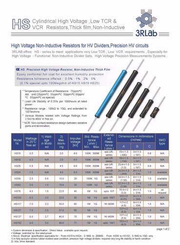 1pcs-3RLab HS152 1G 1% 9W 48KV Non-Inductive Low-TCR&VCR HV Film Resistor - Picture 9 of 10