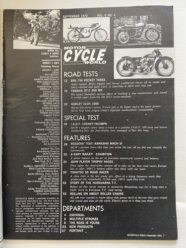 Motor Cycle World Magazine September 1972 BSA 750 Yamaha DT-2 250 MX Harley XLCH - Picture 2 of 2