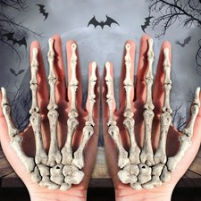 1 Pair Halloween Skeleton Hands Realistic Life Size Plastic Bone Decorations