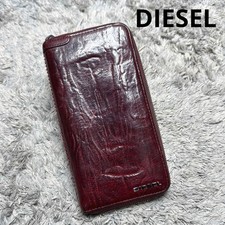Diesel Men Round Zipper Long Wallet Logo Metal Fittings Vintage Luxury Modern