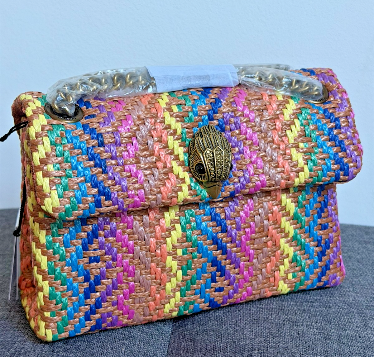 Kurt Geiger Mini Kensington Bag Metallic Rainbow Woven Raffia NWT RRP£179 Free🚚