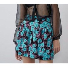 ZARA Multicolor PRINTED MINI SKIRT TRF Floral High Waist 24" Size XS O2791