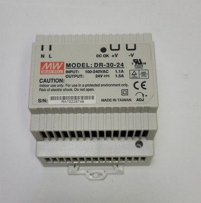 Mean Well DR-30-24 Power Supply , 24VDC, 1.5 Amp , Din Mount 