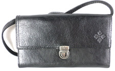 Patricia Nash Black Leather Alia Flap Push Lo...