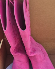 Girls Pink Embroidered Western Boots Floral Pull On Mid-Calf Cowgirl Style