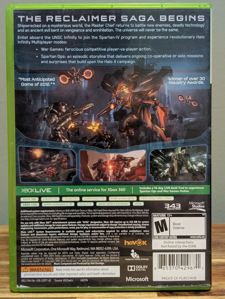 Halo 4 (Microsoft Xbox 360, 2012) No Manual - Tested - Near Mint Disc! - Image 2 of 4