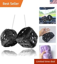 Pair 3  Black with White Dots Mirror Fuzzy Plush Dice, Black and White Soft P...