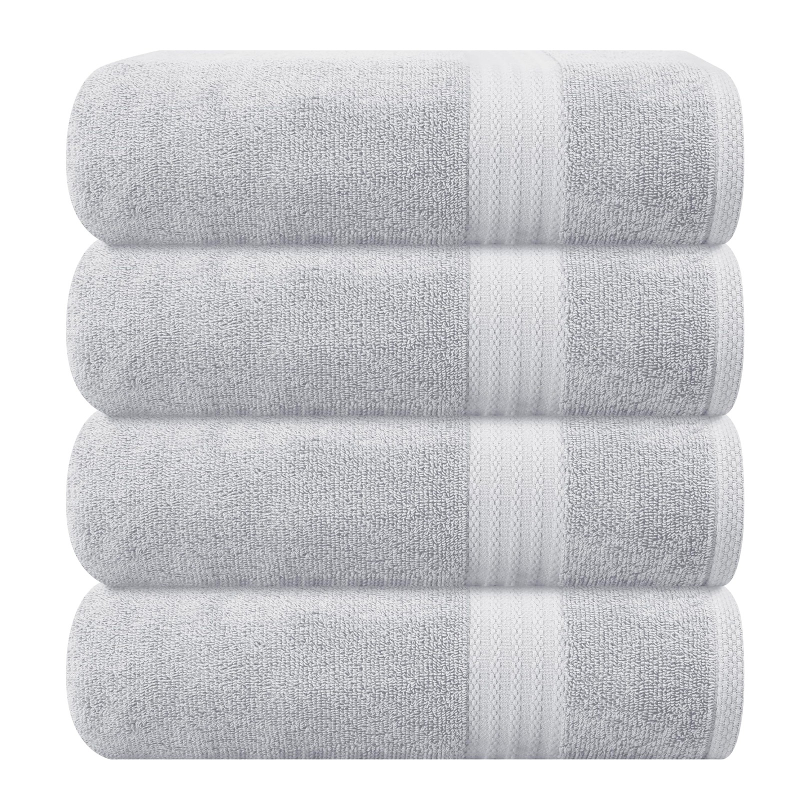 Premium Ultra Soft 4-Pack Light Grey Cotton Bath Towels 27x54 Highly Absorbent