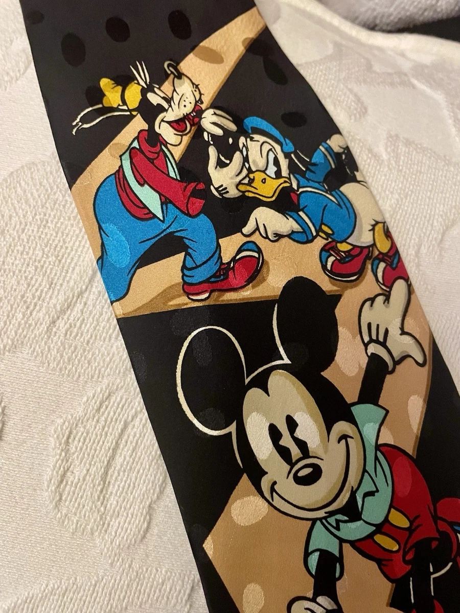 Vintage 1990s Disney Mickey Mouse Bowling Strike 100% Silk Tie, American Store