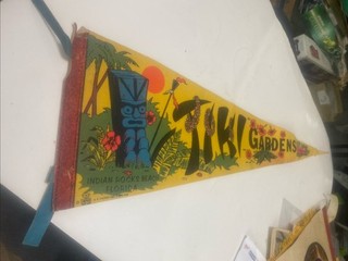 Vintage Tiki Gardens Indian rocks Beach Florida pennant 25” Long