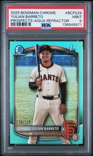 2025 BOWMAN CHROME PROSPECTS AQUA REFRACTOR #BCP229 YULIAN BARRETO 104/125 PSA 9