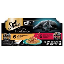 Wet Cat Food Twin-Pack Trays in Extra Gravy Variety Pack Entree with Rich