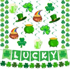 30 Pcs St Patricks Day Decorations Lucky Banner Shamrock Garland and Green