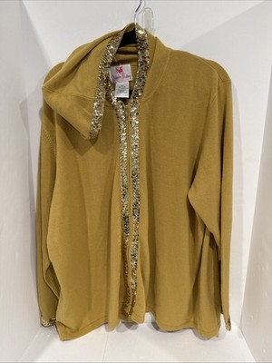 Quacker Factory Gold Zip Up With Hood Size 3X   - 100%Acrylic 