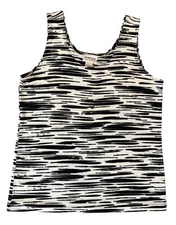 Chicos Travelers Tank Top Size 2 Black White Silver Sleeveless Travel Knit M