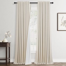 Beige Linen Blackout Curtains 84 Length 2 Panels Set for Living Room Bedroom,...