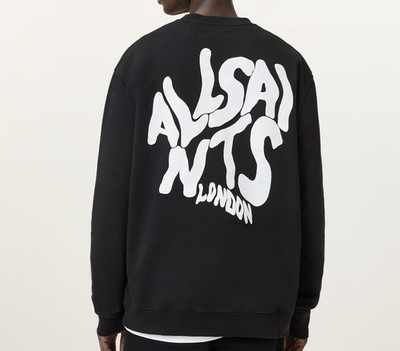 AllSaints Men s XS Regular Black Cotton Crewneck Logo Graphic Print Sweatshirt