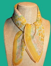 Vera Neumann square floral scarf; semisheer; yellow green pale pink 22x22 in.