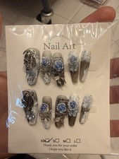 Coffin Shaped Press On Nails Blue And Grey Design With Grim Reaper Hand Made
