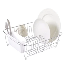 Metal 2 Piece Dish Drying Rack Set Drainer with Utensil Holder Simple Easy to...