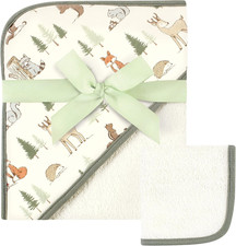Unisex Baby Cotton Hooded Towel and Washcloth, Forest Animals, One Size
