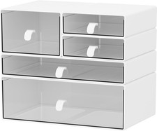 Desk Organizer Set, White  Clear Stackable Dustproof Storage Boxes for Desktop,