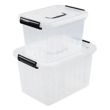 Plastic Bin with Lid, Mixed Size Latching Storage Box, 2 Packs, 6 Quart & 12