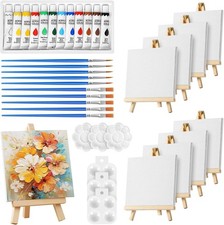 44 Pcs Mini Canvas and Easel, Small Canvas Painting Set Includes 4X4 Inches Canv