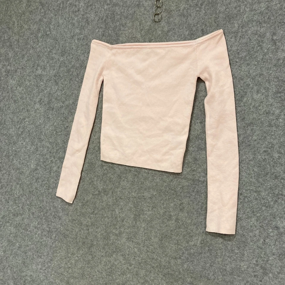 Cotton On Top Womens Size Medium Pink Knit Off Shoulder Long Sleeve Crop 46603 - Image 2 of 4