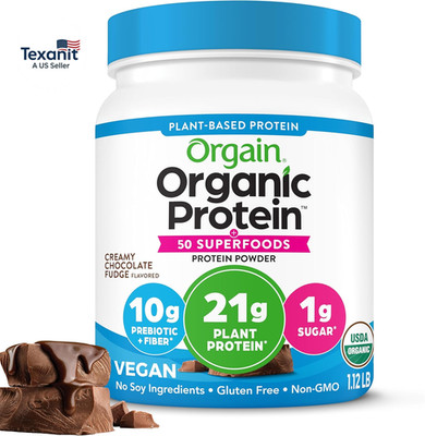 Organic Vegan Protein + 50 Superfoods Powder, Creamy Chocolate Fudge - 21G Plant
