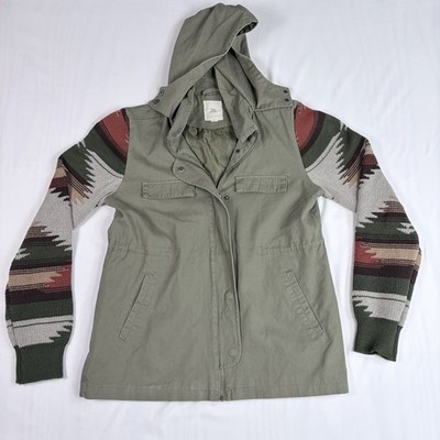 Thread & Supply Hooded Field Jacket Southwestern Aztec Knit Sleeves Womens S
